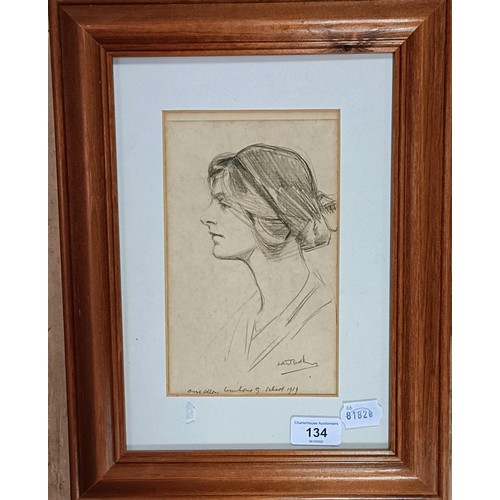 134 - Arthur Royce Bradbury (British 1892-1977), portrait of a lady, charcoal, signed, 20 x 13 cm