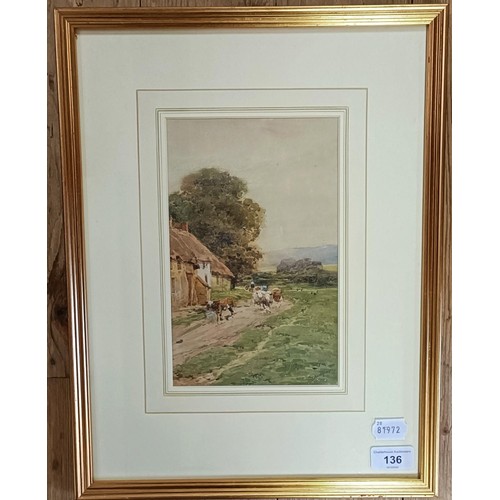 136 - Claude Hayes (British 1852-1922), a landscape with cattle, watercolour, signed, 23 x 15 cm