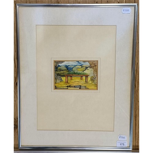 173 - D H Smith, study of a table, watercolour, signed and dated '76, 10 x 15 cm, and a landscape, print, ... 