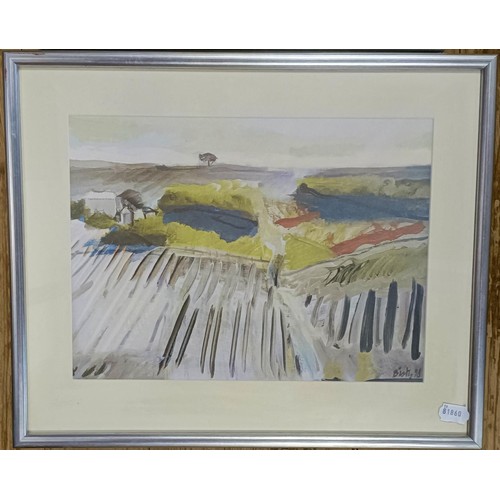 173 - D H Smith, study of a table, watercolour, signed and dated '76, 10 x 15 cm, and a landscape, print, ... 