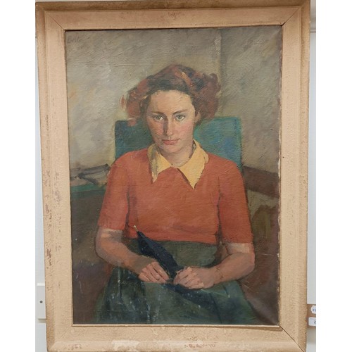 205 - David Bell, portrait of the artist's wife Megan Bell, oil on canvas, signed,  71 x 50 cm, together w... 