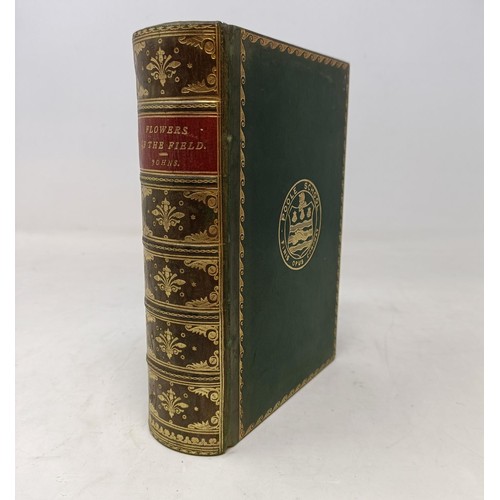 15 - Johns (Rev C A), Flowers Of The Field, published London 1905, and assorted leather bindings (box)