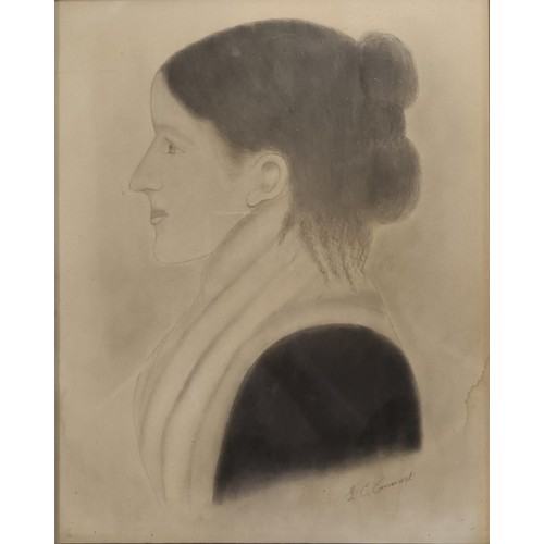 104 - G C Ernest, portrait of a woman, charcoal, signed, 38 x 28 cm