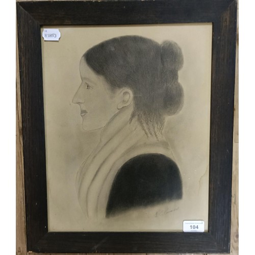 104 - G C Ernest, portrait of a woman, charcoal, signed, 38 x 28 cm