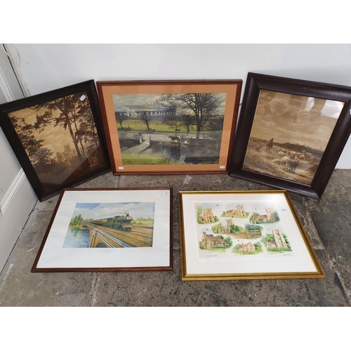 156 - A hunting print, 35 x 69 cm, and assorted pictures and prints (qty)