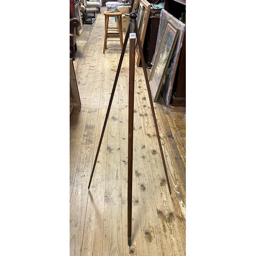 256 - A late 19th/early 20th century mahogany walking cane/tripod, makers mark for Husbands of Bristol, 12... 