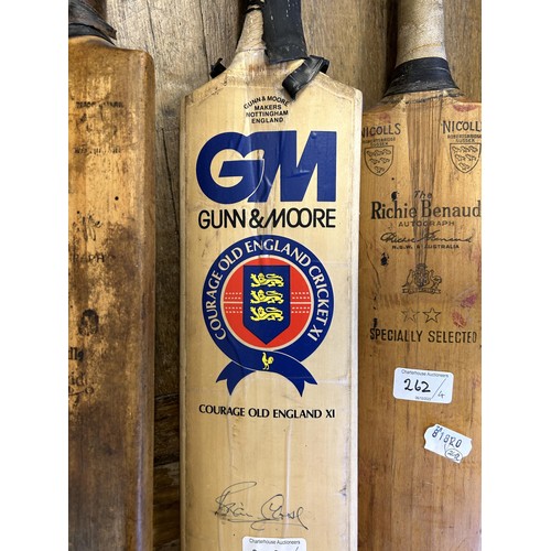 262 - A Gunn & Moore cricket bat with signatures, and three vintage cricket bats (4)