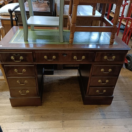 627 - A large modern pin chest, a mahogany pedestal desk, assorted furniture and other items (qty)