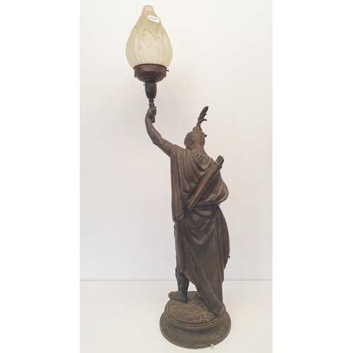 332 - A spelter figural lamp, in the form of a Native American, 60 cm high