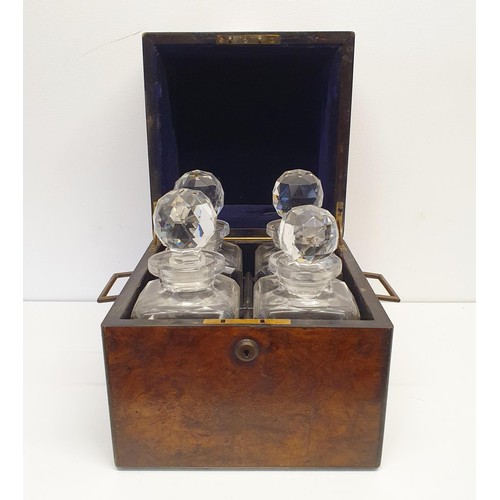 386 - A 19th century walnut decanter box, fitted with four decanters, 25 cm wide