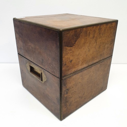 386 - A 19th century walnut decanter box, fitted with four decanters, 25 cm wide