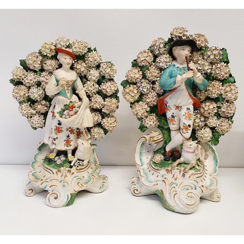 419 - A pair of Sampson porcelain figures, with Derby red anchor marks, slight loss, 25 cm and 27 cm high ... 