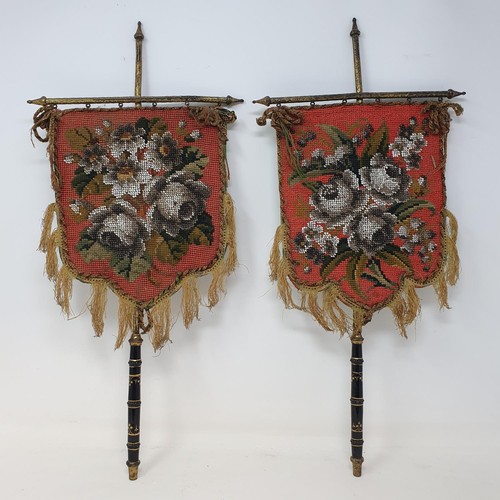 349 - A pair of beadwork table screens, 50 cm high