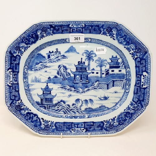 361 - A Chinese blue and white octagonal plate, 37 cm wide