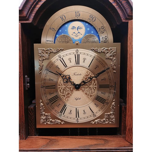 505 - A modern oak longcase clock, by Fenclocks, 189 cm high, and an oak hall stand (2)