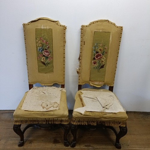 526 - A set of seven Carolean style dining chairs, with padded backs and seats, on carved cabriole legs, t... 