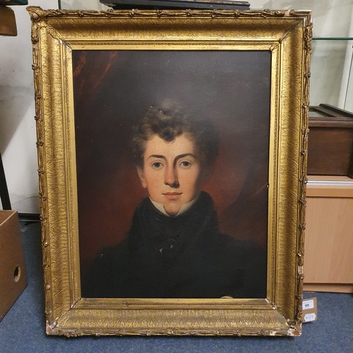 99 - English school, 19th century, a bust portrait of a gentleman, in a black jacket, oil on canvas, 58 x... 