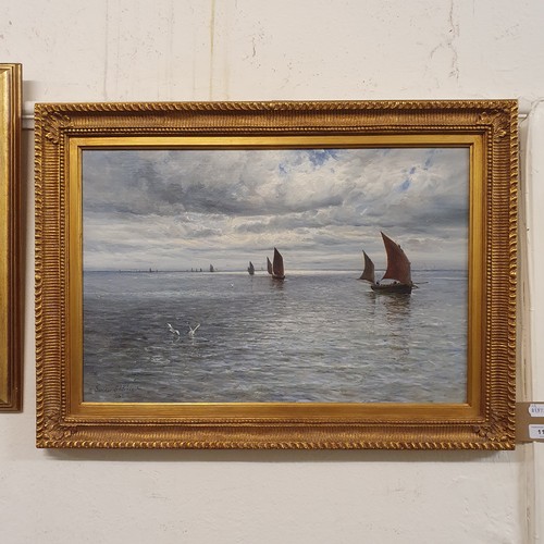 115 - Gustav De Breanski (British 1856-1898), The Herring Fleet, oil on canvas, signed, dated 1883, 39 x 5... 