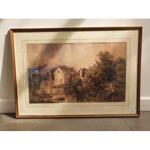 203 - W Thornton, landscape with a mill, watercolour, signed, 44 cm x 72 cm