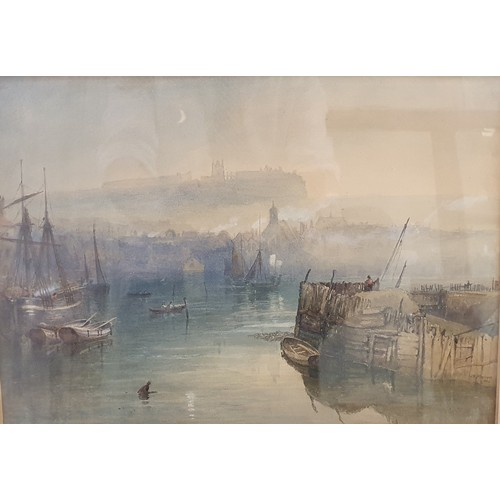 196 - J W Whymper, Whitby Harbour, watercolour, signed and dated 1881, 28 cm x 40 cm