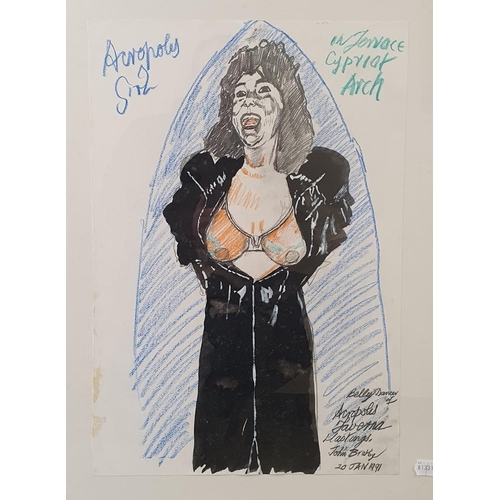 163 - John Randall Bratby (British 1928-1992), Belly Dancer of Acropolis Taverna, Hastings, watercolour an... 