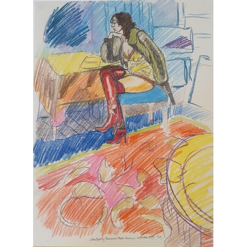 179 - John Randall Bratby (British 1928-1992), Patti In Bucaneer Boots, Hastings, mixed media crayon on pe... 