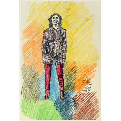 180 - John Randall Bratby (British 1928-1992), Patti In Her Jump Suit, coloured chalks, signed and inscrib... 