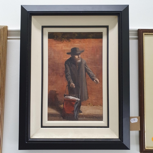 160 - Nicholas St. John Rosse (b 1945), a portrait of a Jewish man with a trolley, oil on board, signed, 4... 