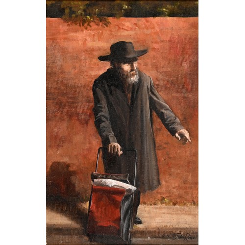 160 - Nicholas St. John Rosse (b 1945), a portrait of a Jewish man with a trolley, oil on board, signed, 4... 