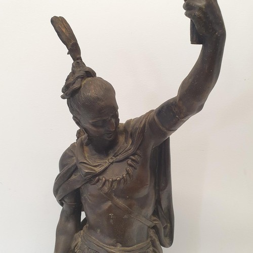 332 - A spelter figural lamp, in the form of a Native American, 60 cm high