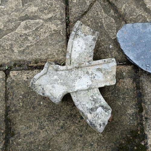 615 - Part of a carved stone cross, and two other pieces of architectural masonry (3)