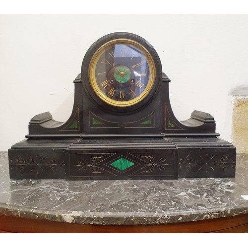 408 - A mantel clock, in a polished slate case, 50 cm wide