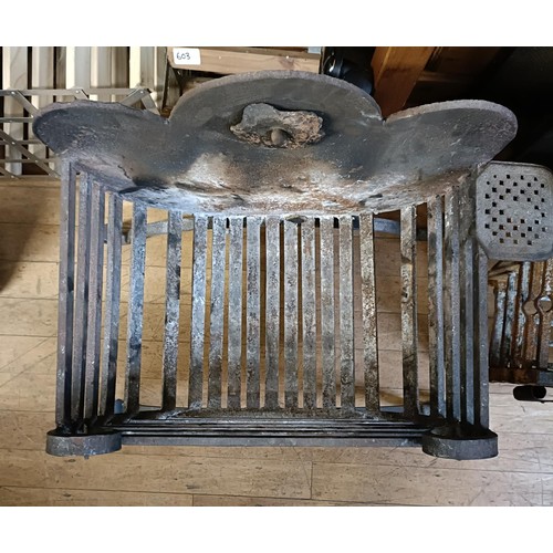 607 - A cast iron fire basket, 71 cm wide