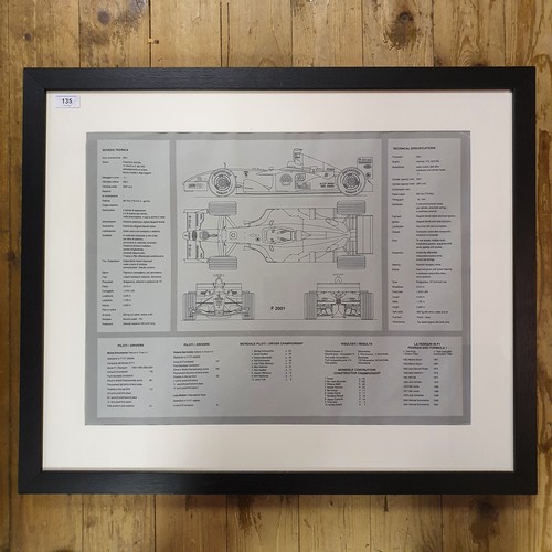 1099 - A technical print of a Ferrari Formula One car, 45 cm x 60 cm