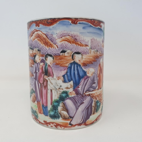 33 - A Chinese export ware mug, decorated figures, 13 cm high
Provenance:  From a Dorset collection