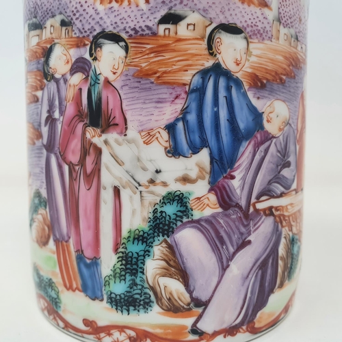 33 - A Chinese export ware mug, decorated figures, 13 cm high
Provenance:  From a Dorset collection