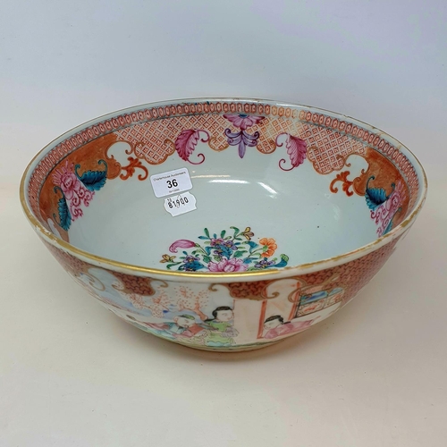 36 - A Chinese export ware bowl, decorated figures, 28 cm diameter 
Provenance:  From a Dorset collection