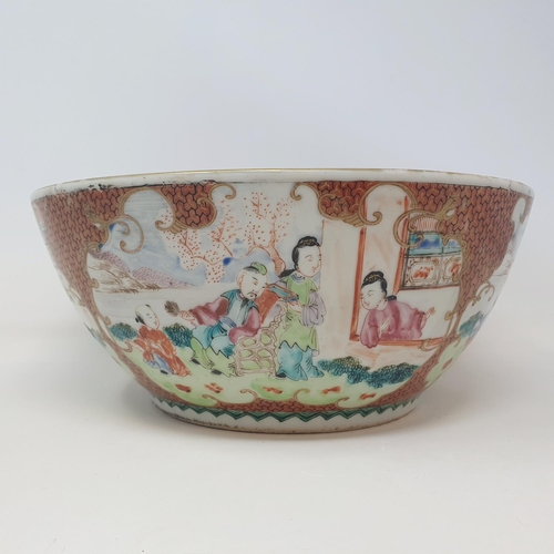 36 - A Chinese export ware bowl, decorated figures, 28 cm diameter 
Provenance:  From a Dorset collection