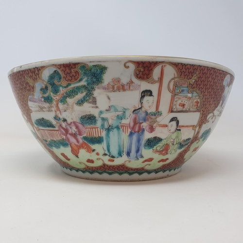 36 - A Chinese export ware bowl, decorated figures, 28 cm diameter 
Provenance:  From a Dorset collection