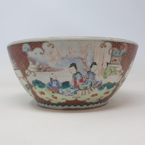 36 - A Chinese export ware bowl, decorated figures, 28 cm diameter 
Provenance:  From a Dorset collection