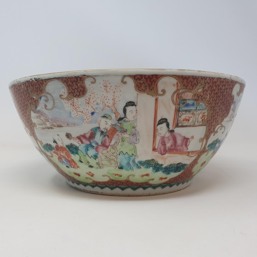 36 - A Chinese export ware bowl, decorated figures, 28 cm diameter 
Provenance:  From a Dorset collection