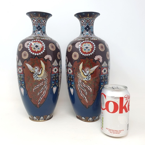 58 - A pair of cloisonné vases,  32 cm high (2)