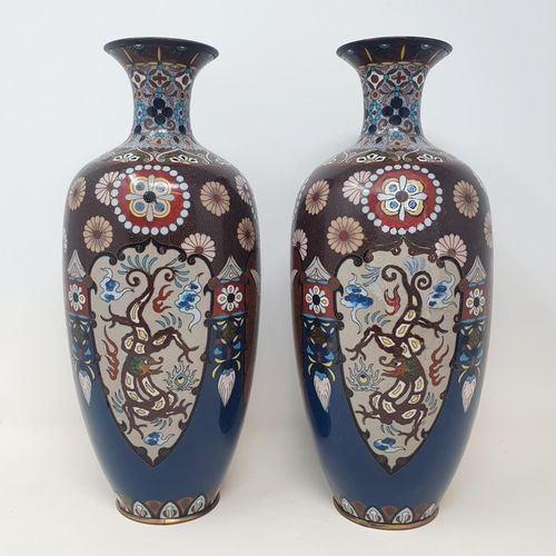 58 - A pair of cloisonné vases,  32 cm high (2)