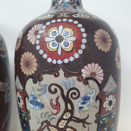 58 - A pair of cloisonné vases,  32 cm high (2)