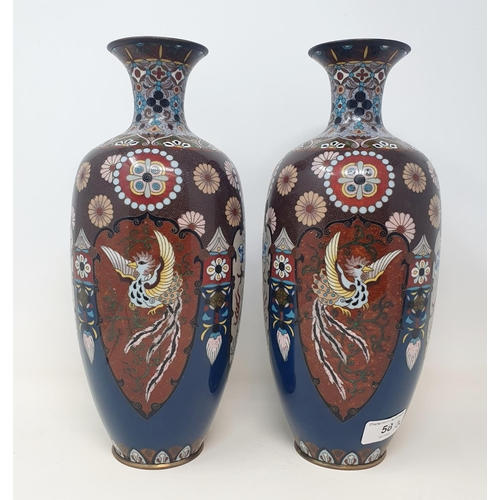 58 - A pair of cloisonné vases,  32 cm high (2)