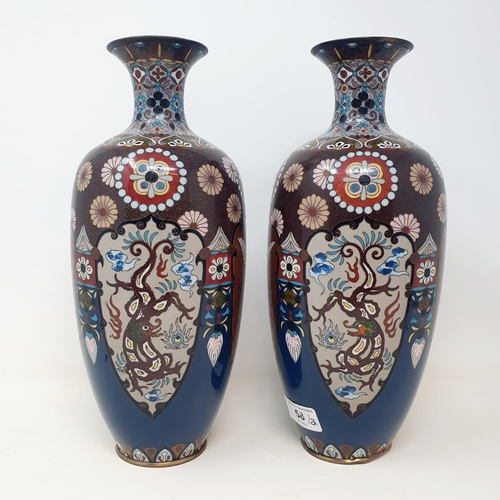 58 - A pair of cloisonné vases,  32 cm high (2)