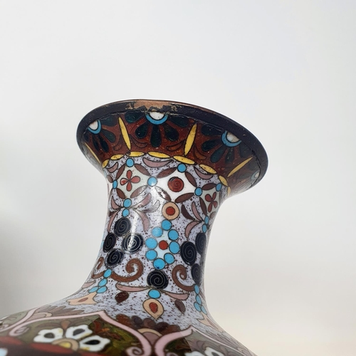 58 - A pair of cloisonné vases,  32 cm high (2)