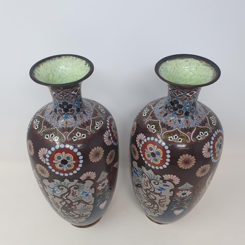 58 - A pair of cloisonné vases,  32 cm high (2)