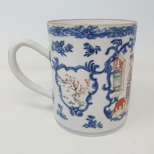 59 - A Chinese export ware mug, decorated figures, 12 cm high  
Provenance:  From a Dorset collection