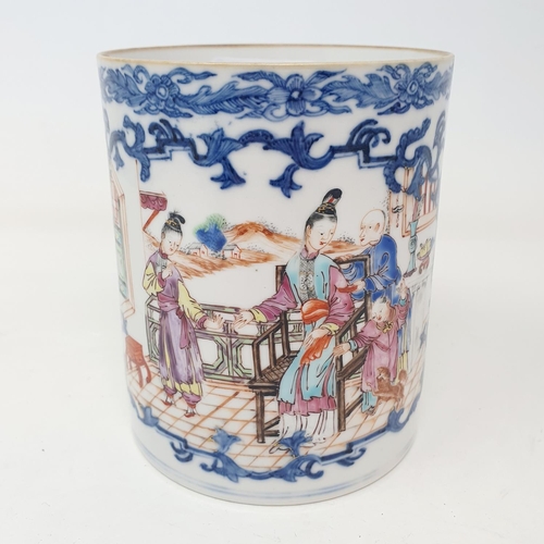 59 - A Chinese export ware mug, decorated figures, 12 cm high  
Provenance:  From a Dorset collection